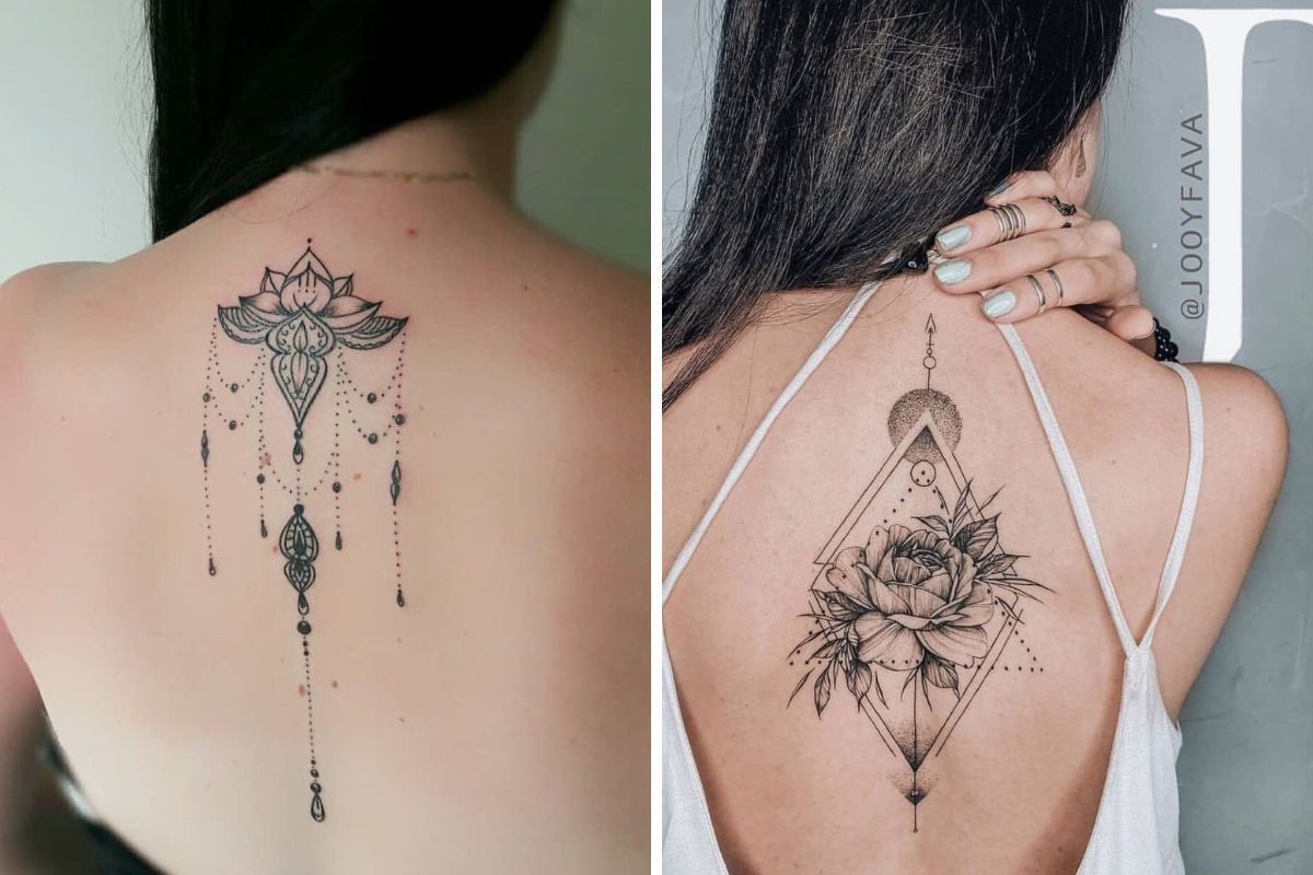montagem com mulheres com tatuagem nas costas