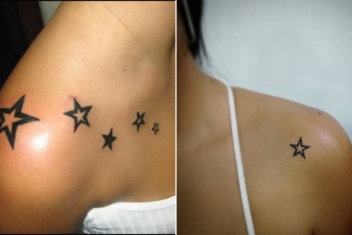 montagem de mulheres com tatuagens de estrela no ombro