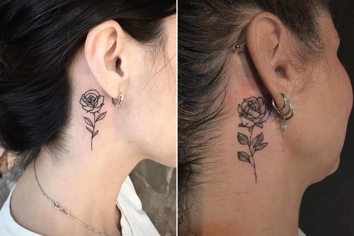 duas imagens de tatuagens no pescoço
