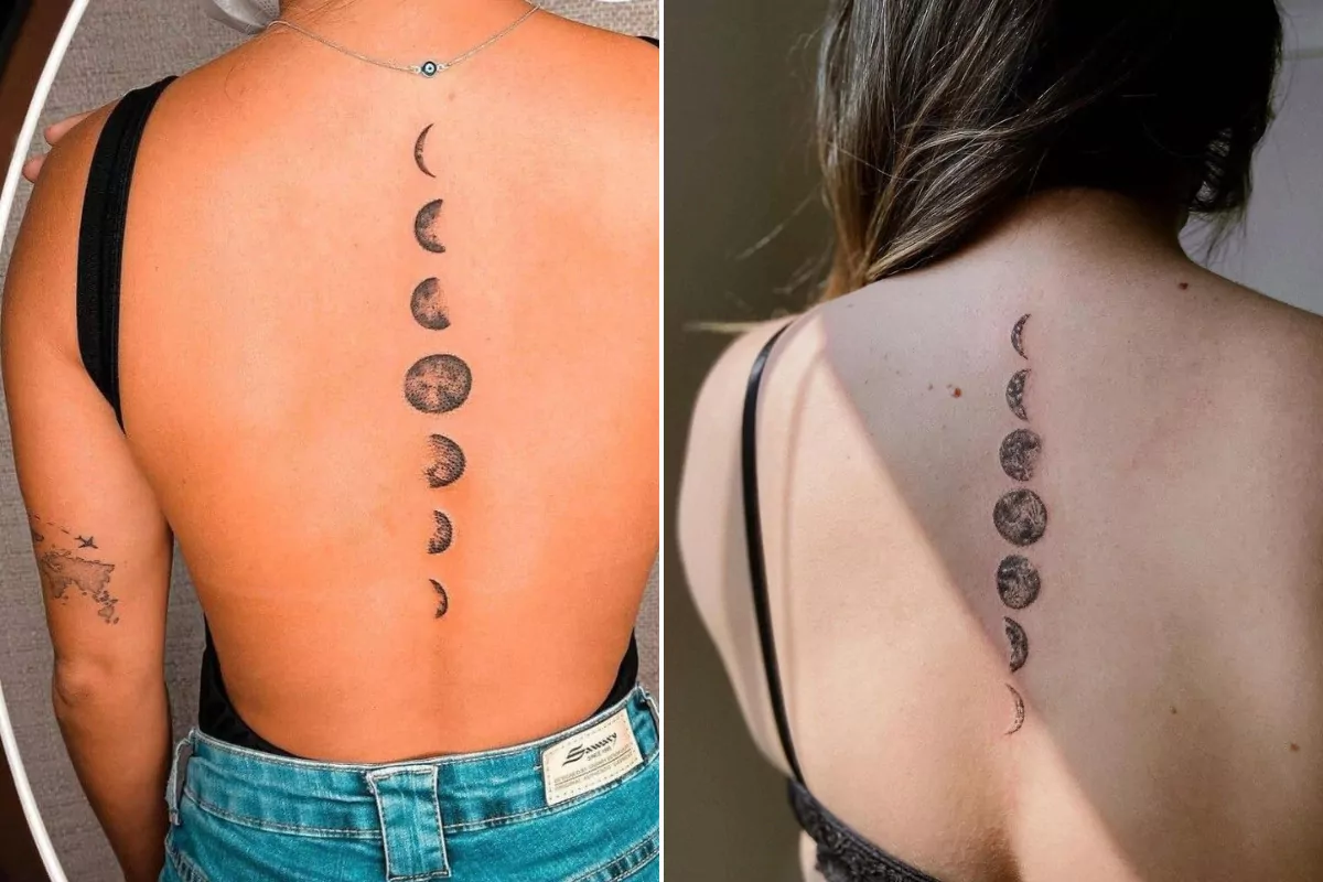 montagem de mulheres com tatuagens de fases da lua