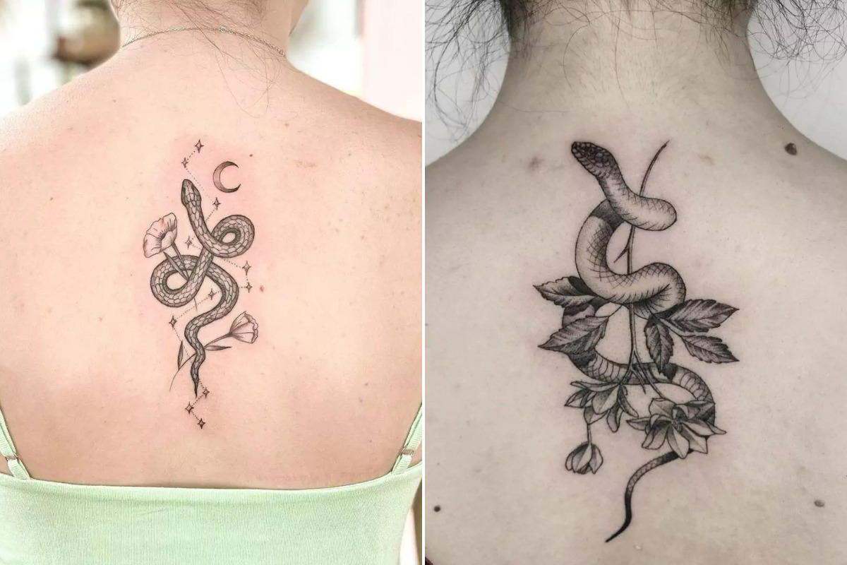 mulheres com tatuagens de cobras nas costas