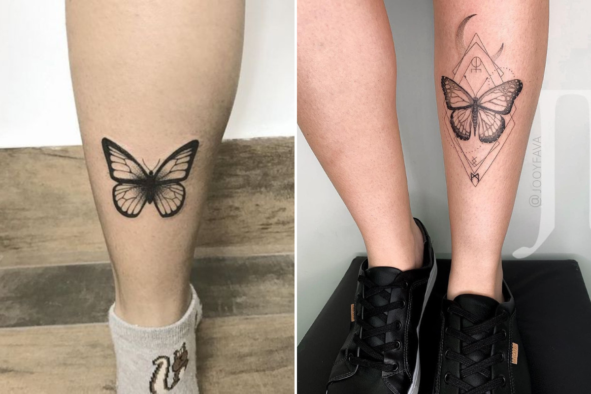 pessoas com tatuagens de borboleta na perna