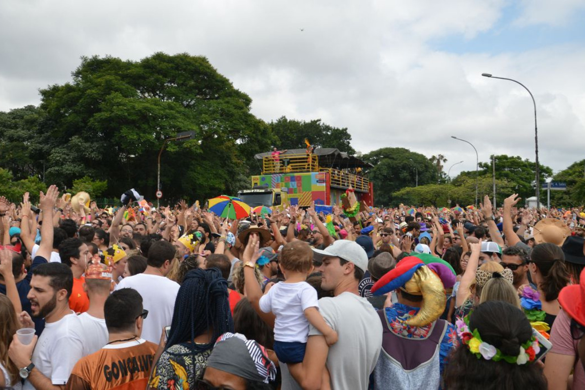 Foliões em blocos de Carnaval em São Paulo